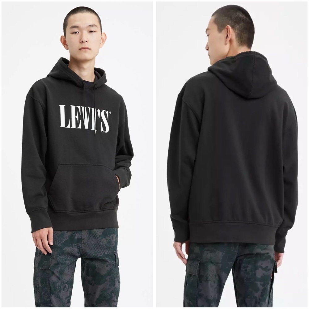 Levi's Relaxed Classic Graphic Black Pullover Hoodie Sweatshirt Size Large